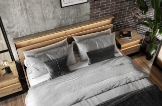 Zestaw mebli Quant 160 cm - łóżko + 2 stoliki nocne - dąb artisan / czarny