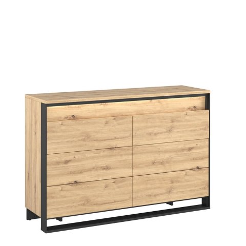 Zestaw mebli Quant 180 cm - łóżko + 2 stoliki + komoda + szafa przesuwna - dąb artisan / czarny