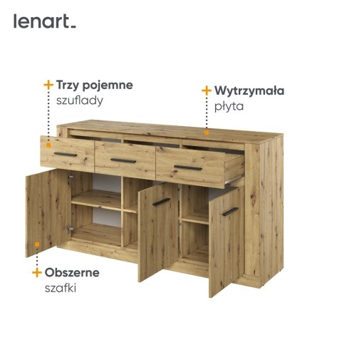 Komoda Arti AR-09 160 cm - 3 drzwi i 3 szuflady - dąb artisan