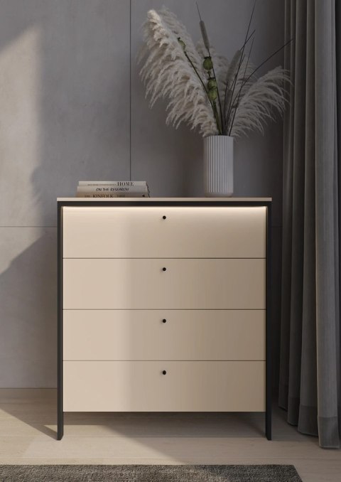 Komoda Enna EN-03 101 cm z 4 szufladami i LED - beż / czarny