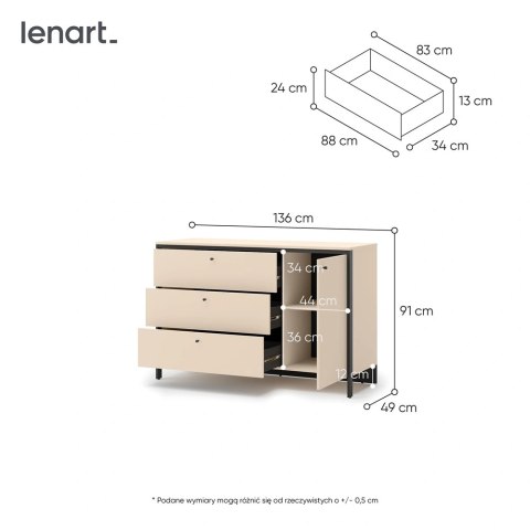 Komoda Enna EN-04 136 cm 1D3S z LED - beż / czarny