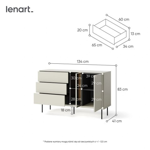 Komoda Epiro EP-03 134 cm 1D3S z oświetleniem LED - kaszmir / dąb ciemny