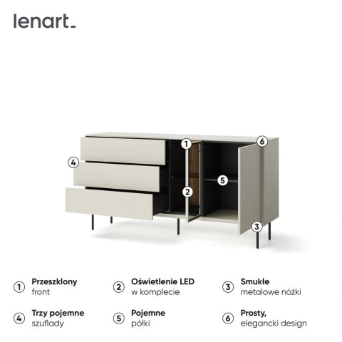 Komoda Epiro EP-04 161 cm 1D3S z oświetleniem LED - kaszmir / dąb ciemny
