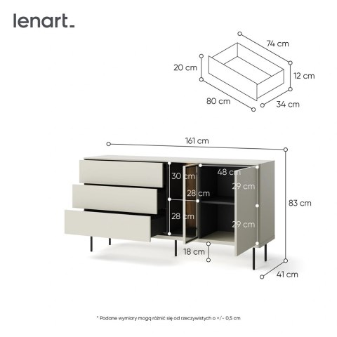 Komoda Epiro EP-04 161 cm 1D3S z oświetleniem LED - kaszmir / dąb ciemny