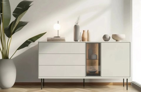 Komoda Epiro EP-04 161 cm 1D3S z oświetleniem LED - kaszmir / dąb ciemny