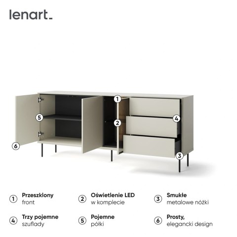 Komoda Epiro EP-05 194 cm 2D3S z oświetleniem LED - kaszmir / dąb ciemny