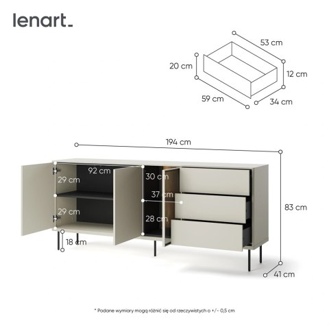 Komoda Epiro EP-05 194 cm 2D3S z oświetleniem LED - kaszmir / dąb ciemny