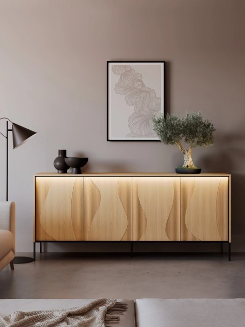 Komoda Flow FW-04 193 cm 4D z oświetleniem LED - dąb vincenza bielona / czarny