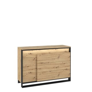 Komoda Quant QA-08 130 cm z 4 szufladami i LED - dąb artisan / czarny
