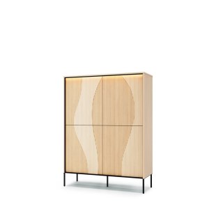 Komoda wysoka Flow FW-02 112 cm 4D z oświetleniem LED - dąb vincenza bielona / czarny