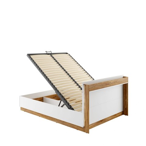 Łóżko Dentro DT-02 140x200 z pojemnikiem, stelażem i LED - biały / dąb Stirling