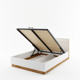 Łóżko Dentro DT-02 160x200 z pojemnikiem, stelażem i LED - biały / dąb Stirling