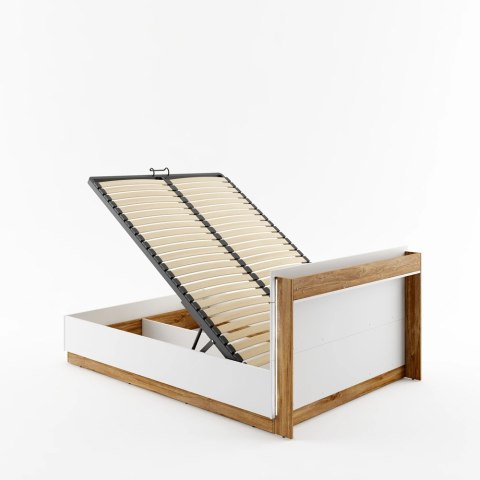 Łóżko Dentro DT-02 160x200 z pojemnikiem, stelażem i LED - biały / dąb Stirling