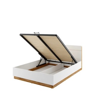 Łóżko Dentro DT-02 180x200 z pojemnikiem, stelażem i LED - biały / dąb Stirling