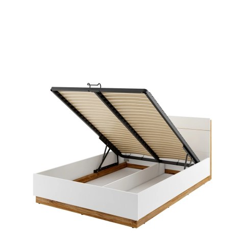 Łóżko Dentro DT-02 180x200 z pojemnikiem, stelażem i LED - biały / dąb Stirling