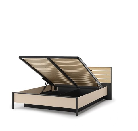 Łóżko Enna EN-02 160x200 ze stelażem i LED - beż / czarny / dąb Vincenza