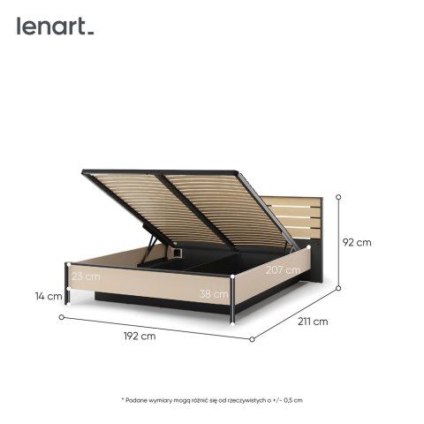 Łóżko Enna EN-02 160x200 ze stelażem i LED - beż / czarny / dąb Vincenza
