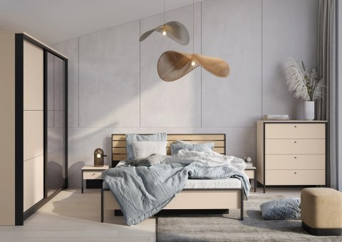 Łóżko Enna EN-02 160x200 ze stelażem i LED - beż / czarny / dąb Vincenza