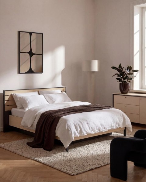 Łóżko Enna EN-02 160x200 ze stelażem i LED - beż / czarny / dąb Vincenza