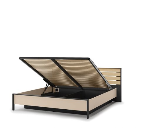 Łóżko Enna EN-02 180x200 ze stelażem i LED - beż / czarny / dąb Vincenza
