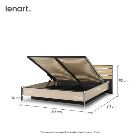 Łóżko Enna EN-02 180x200 ze stelażem i LED - beż / czarny / dąb Vincenza