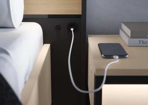 Łóżko Enna EN-02 180x200 ze stelażem i LED - beż / czarny / dąb Vincenza