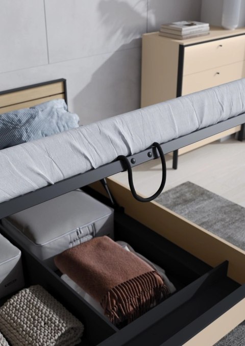 Łóżko Enna EN-02 180x200 ze stelażem i LED - beż / czarny / dąb Vincenza