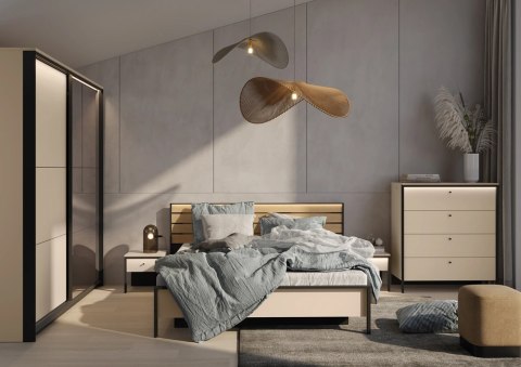 Łóżko Enna EN-02 180x200 ze stelażem i LED - beż / czarny / dąb Vincenza