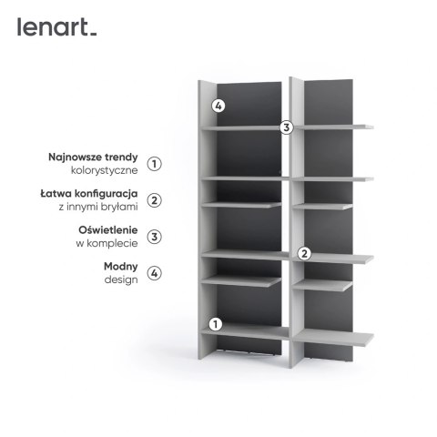 Regał Fitt FL-01L lewy 120 cm z oświetleniem LED - metalic ciemny / metalic jasny