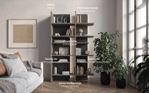 Regał Fitt FL-01L lewy 120 cm z oświetleniem LED - metalic ciemny / metalic jasny