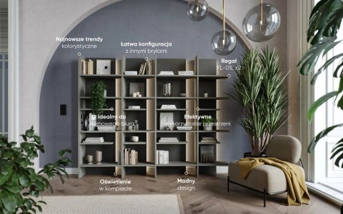 Regał Fitt FL-01L lewy 120 cm z oświetleniem LED - metalic ciemny / metalic jasny