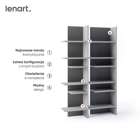 Regał Fitt FL-01P prawy 120 cm z oświetleniem LED - metalic ciemny / metalic jasny