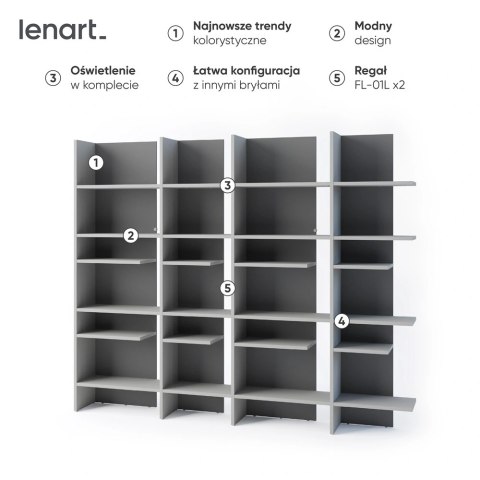 Regał Fitt FL-01P prawy 120 cm z oświetleniem LED - metalic ciemny / metalic jasny