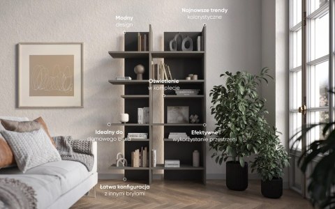 Regał Fitt FL-01P prawy 120 cm z oświetleniem LED - metalic ciemny / metalic jasny