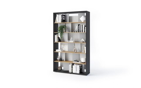 Regał Fitt FP-01 125 cm z oświetleniem LED - grafit / dąb linearny / natura / szary