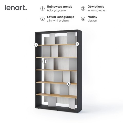Regał Fitt FP-01 125 cm z oświetleniem LED - grafit / dąb linearny / natura / szary