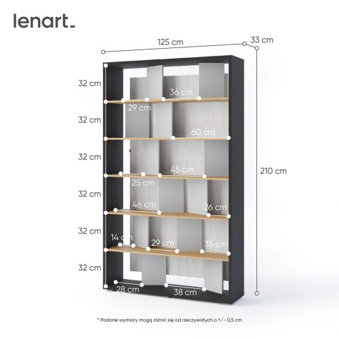 Regał Fitt FP-01 125 cm z oświetleniem LED - grafit / dąb linearny / natura / szary