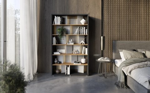 Regał Fitt FP-01 125 cm z oświetleniem LED - grafit / dąb linearny / natura / szary