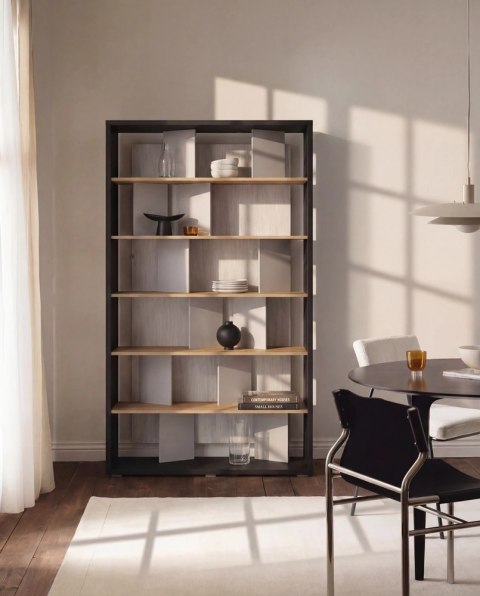 Regał Fitt FP-01 125 cm z oświetleniem LED - grafit / dąb linearny / natura / szary