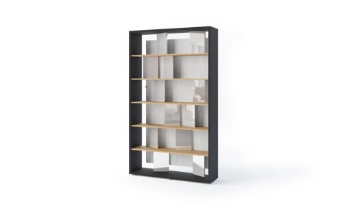Regał Fitt FP-01 125 cm z oświetleniem LED - grafit / dąb linearny / szary połysk
