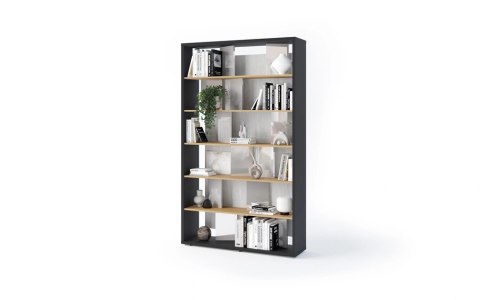 Regał Fitt FP-01 125 cm z oświetleniem LED - grafit / dąb linearny / szary połysk