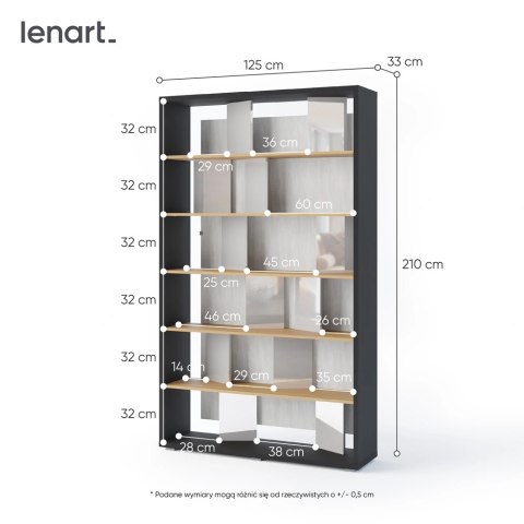 Regał Fitt FP-01 125 cm z oświetleniem LED - grafit / dąb linearny / szary połysk