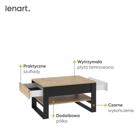 Stolik kawowy Quant QA-09 100 cm z 2 szufladami - dąb artisan / czarny