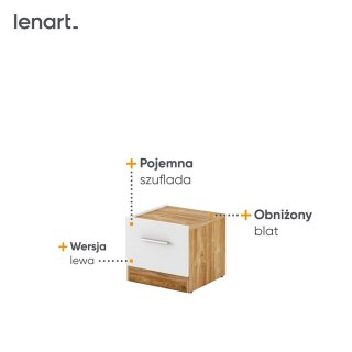 Stolik nocny Dentro DT-03L z szufladą - lewy - biały / dąb Stirling