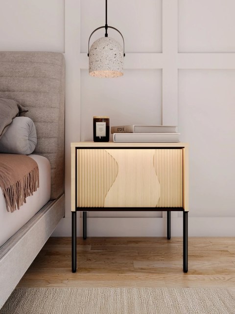 Stolik nocny Flow FW-07 46 cm z oświetleniem LED - dąb vincenza bielona / czarny