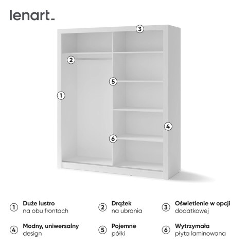 Szafa przesuwna 2D 180 cm z lustrem Idea ID-02 - biały alpejski