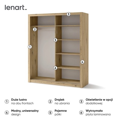Szafa przesuwna 2D 180 cm z lustrem Idea ID-03 - san remo jasny