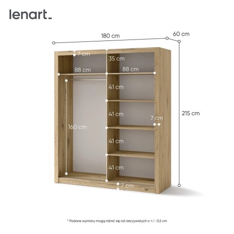 Szafa przesuwna 2D 180 cm z lustrem Idea ID-03 - san remo jasny