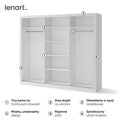 Szafa przesuwna 3D 250 cm z lustrem Idea ID-01 - biały alpejski