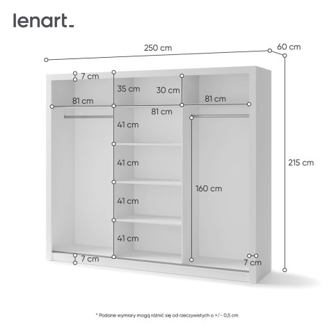 Szafa przesuwna 3D 250 cm z lustrem Idea ID-01 - biały alpejski